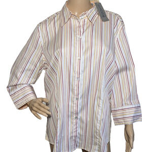 NEW Chicos Women's Size 3 XL Striped Button Up Top 3/4 Sleeves
